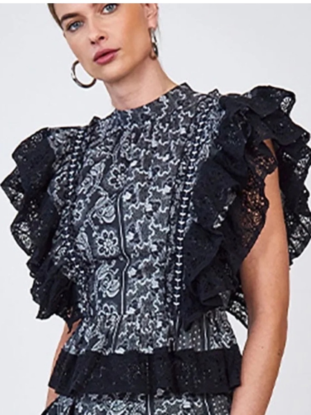 NEW Hunter Bell NYC Eliza Ruffle Lace Top in Black/White Size 6